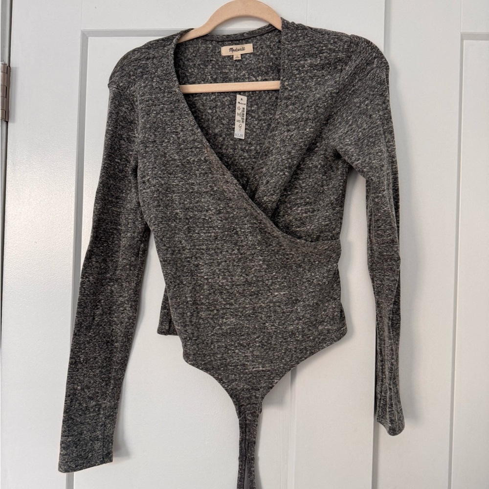 Madewell Heather Gray Long Sleeve Bodysuit NWT
